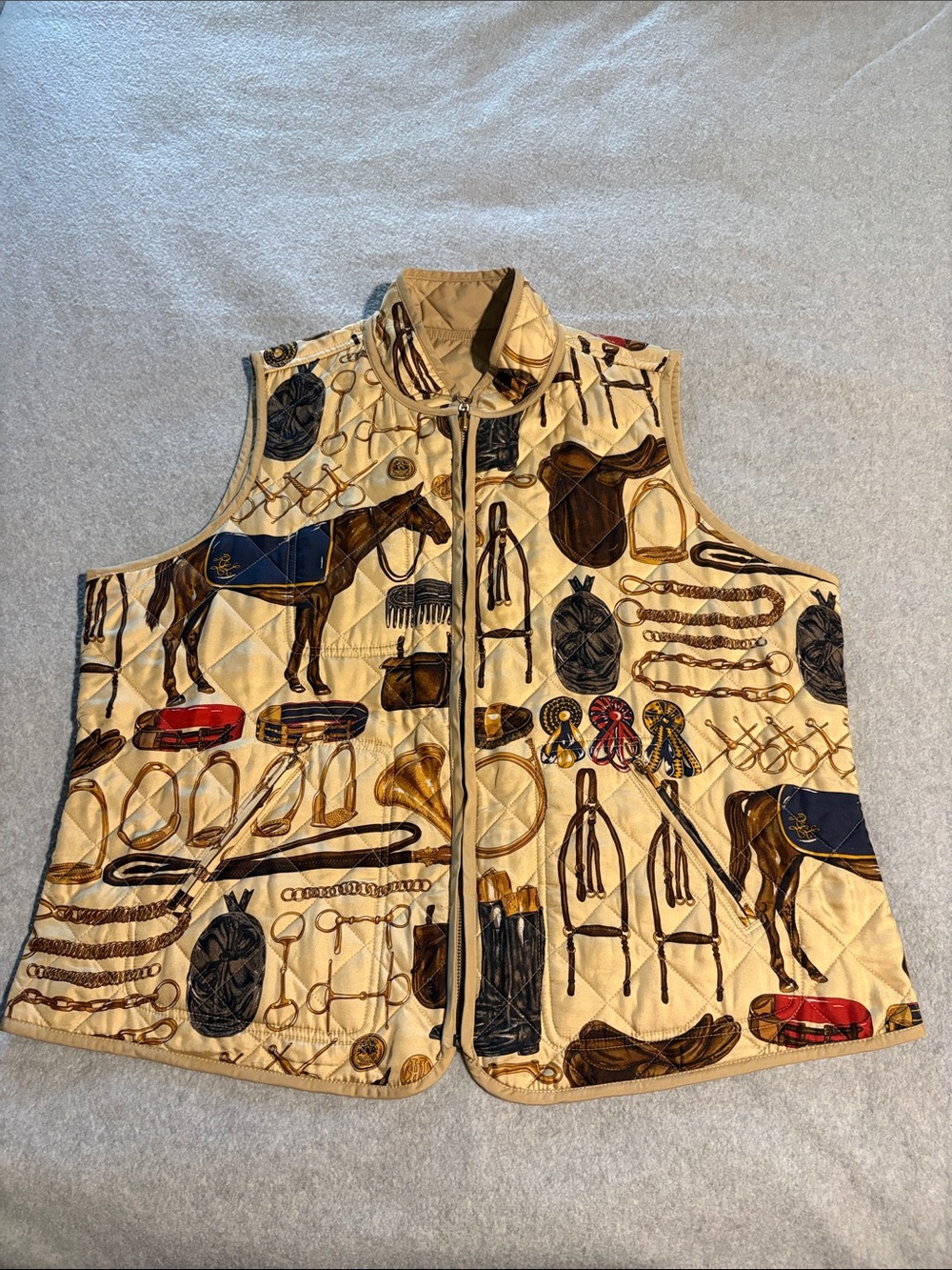 Lauren Ralph Lauren Vintage 2X Quilted Reversible Equestrian Print Vest